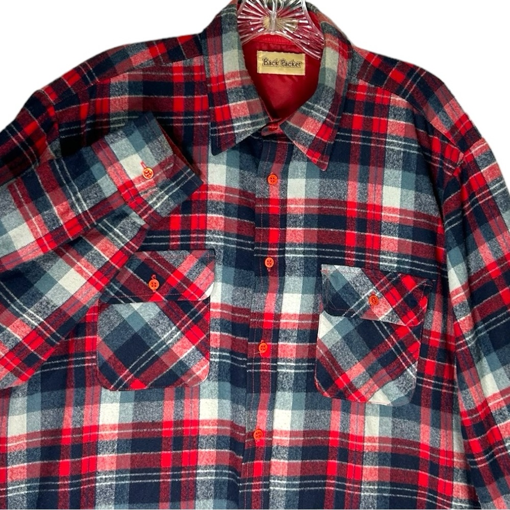Vintage Back Packer Red & Blue Plaid Flannel Shirt Jacket‎ -Men’s Size Medium